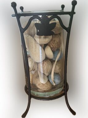 Longaberger Black Metal with Glass Hurricane Vase